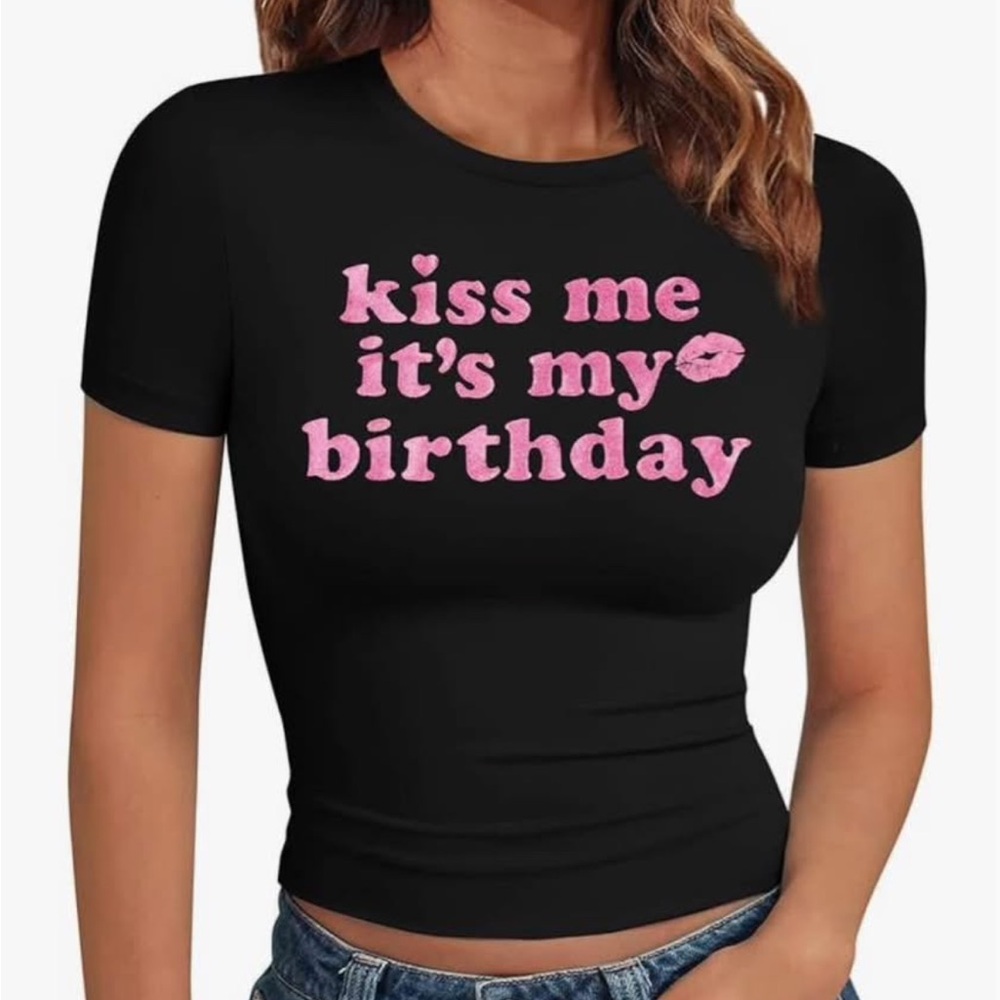 Amazon Black Crop Top with Pink Text